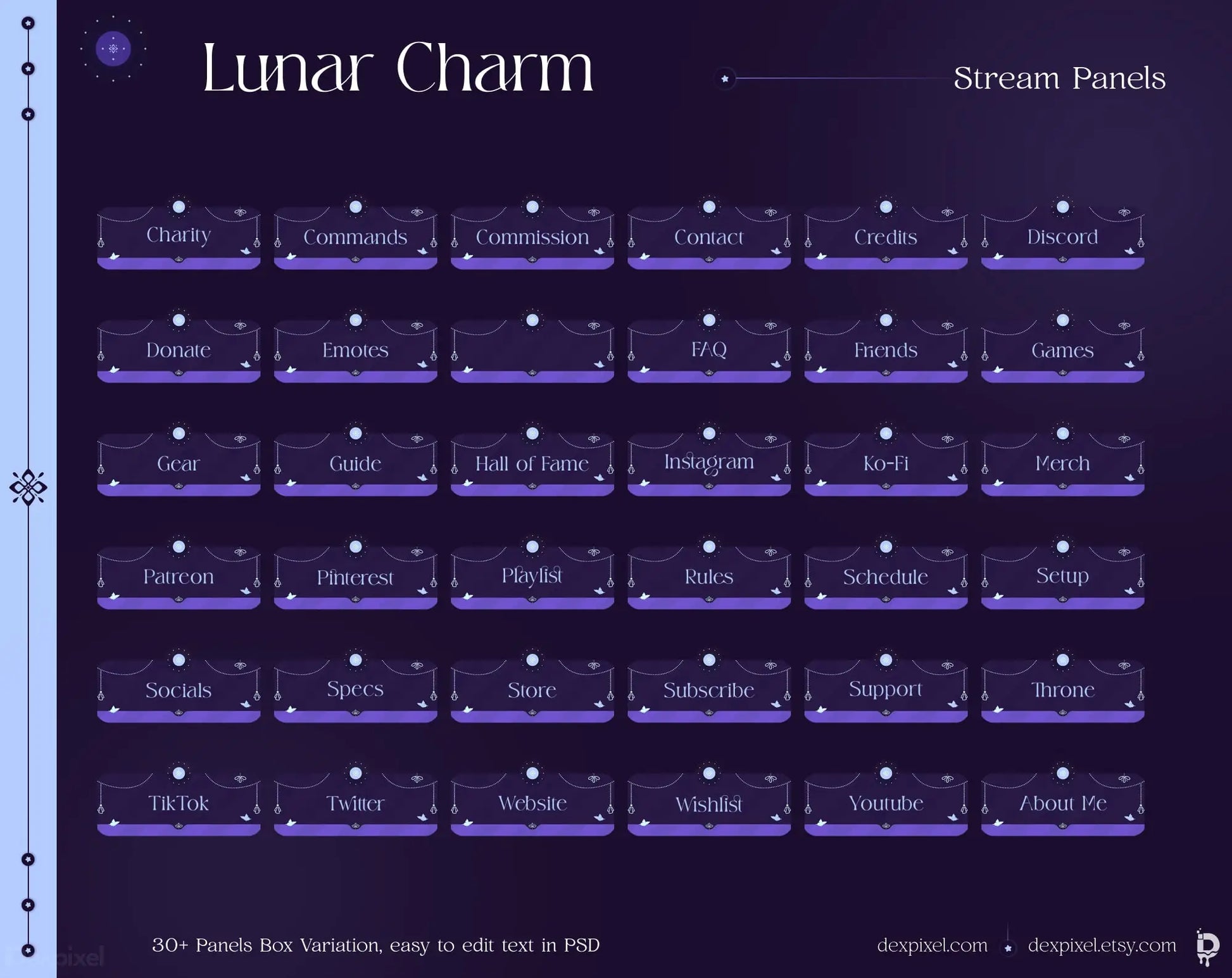 Stream panels layout with a purple and blue color scheme titled ’Lunar Charm’