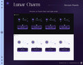 Stream panels with a lunar/celestial theme in dark and light mode variations.