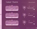 Stream panels menu with mystical lunar-themed buttons in shades of purple and pink.