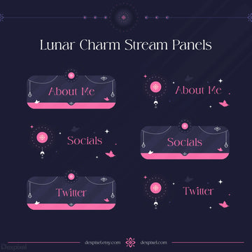 Stream panels featuring a lunar/celestial theme with pink and dark purple colors.