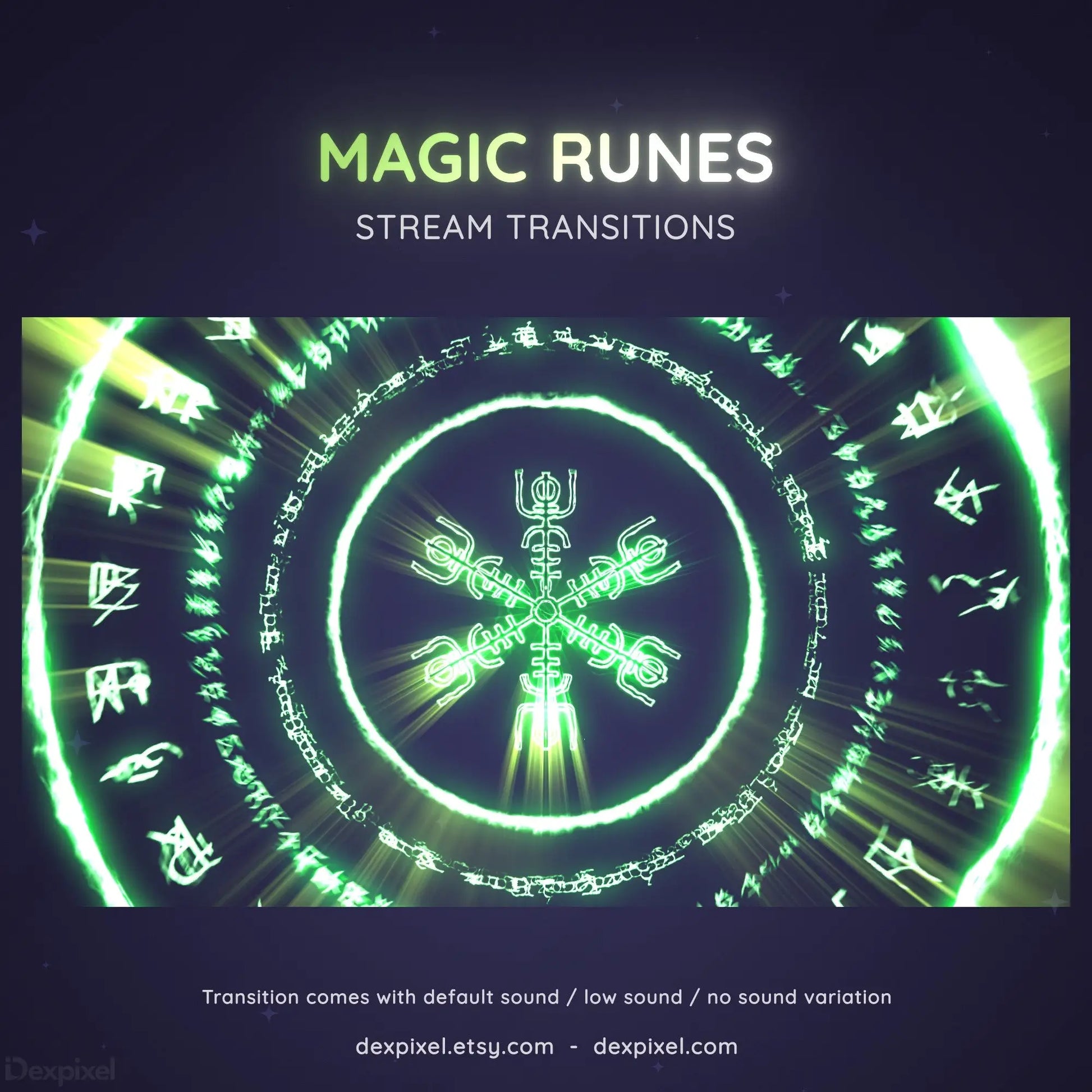 Glowing green magical rune symbol with circular patterns and mystical markings.