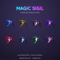 Set of mystical sigil alert animations in various glowing colors and effects.