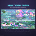 Glitched digital artwork with neon colors and horizontal distortion effects.