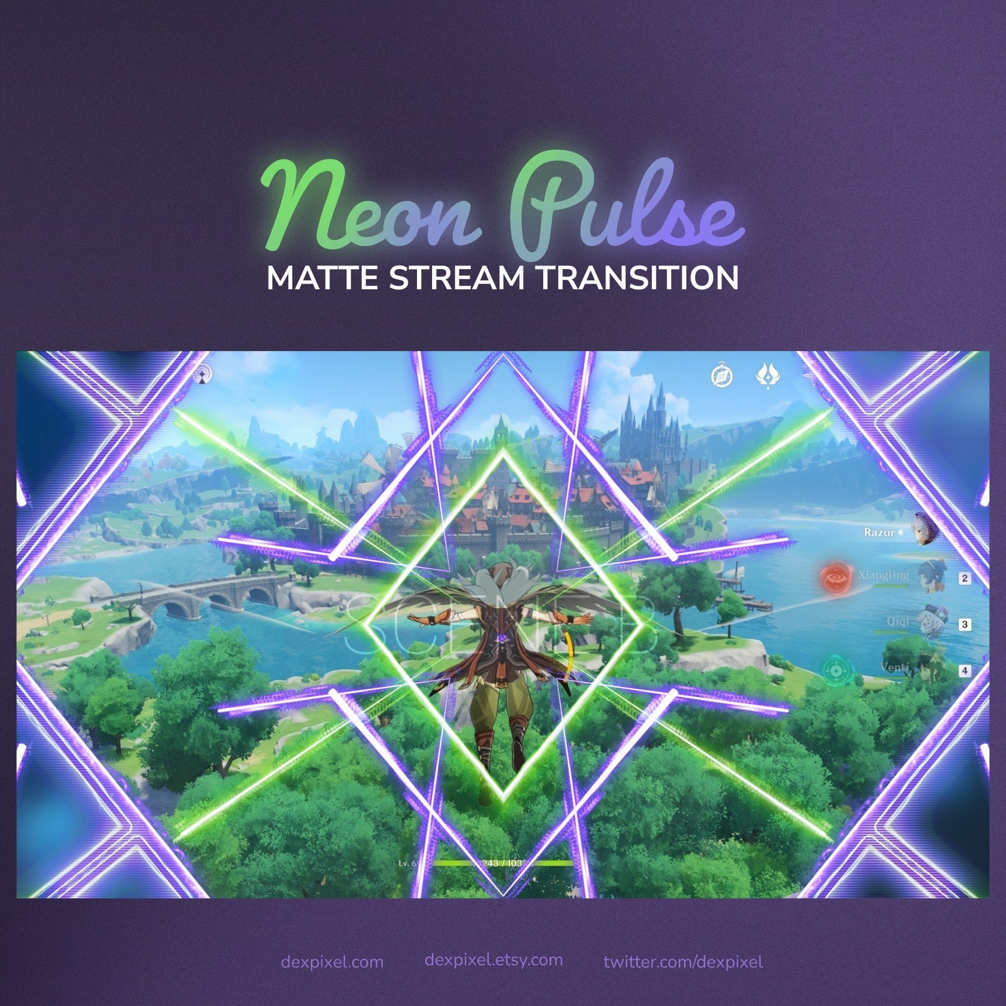 Neon Pulse Green Purple Stream Matte Transition | OBS Stinger