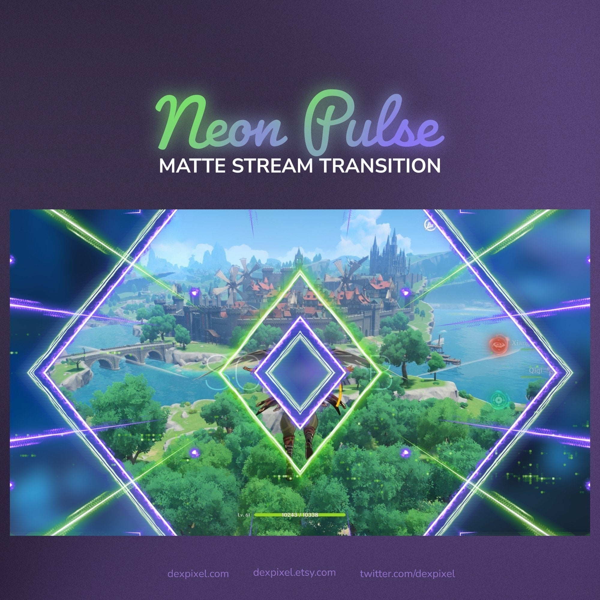 Neon Pulse Green Purple Stream Matte Transition | OBS Stinger