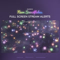 Neon snowflake stream overlay design with rainbow colors and glitter effect.
