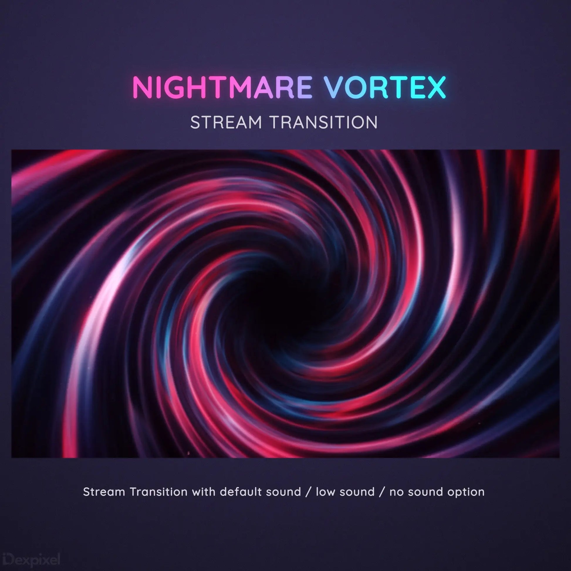 Swirling pink and blue vortex pattern with ’Nightmare Vortex’ text overlay.