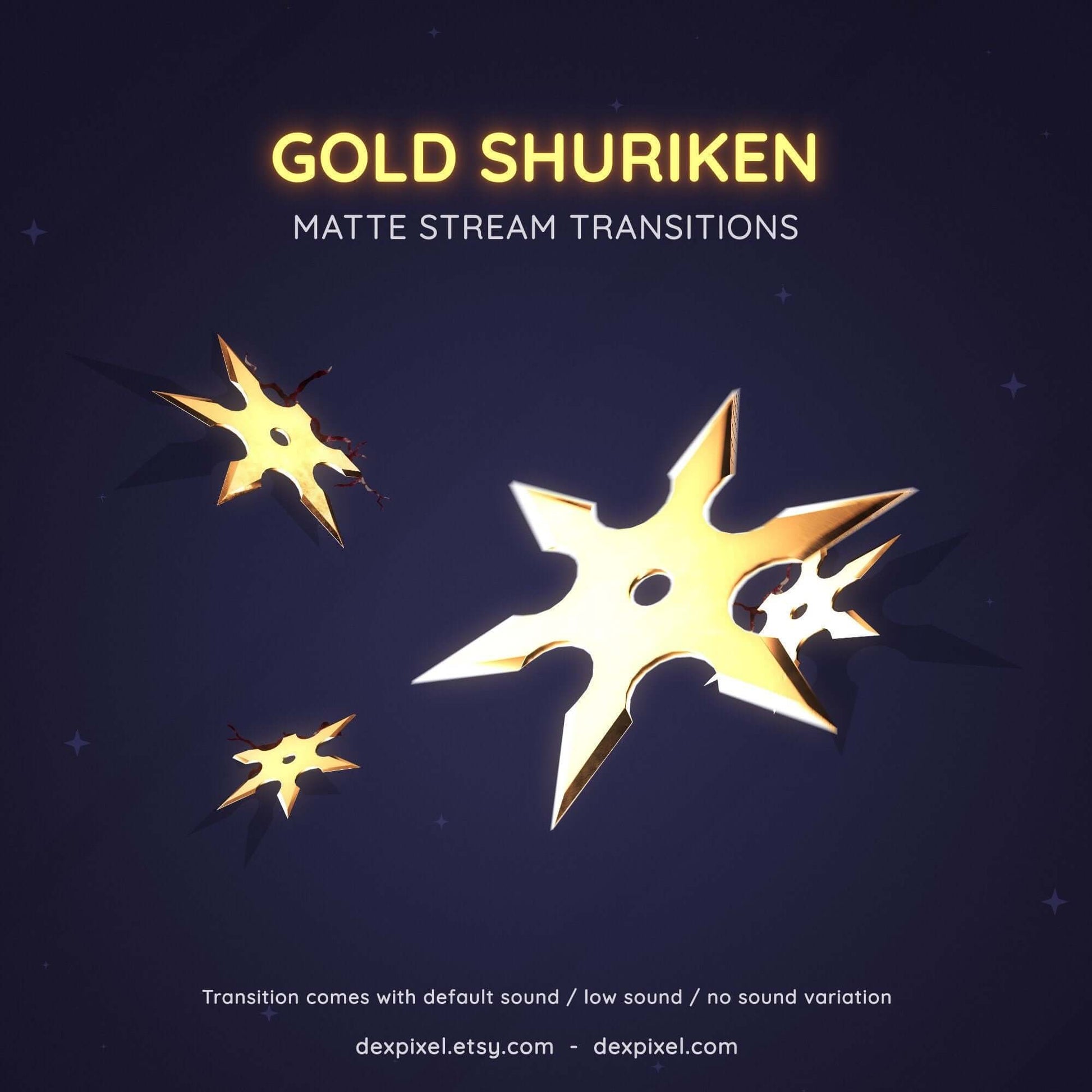 Gold Shuriken matte stream transitions featuring sleek ninja-inspired designs for dynamic scene changes.