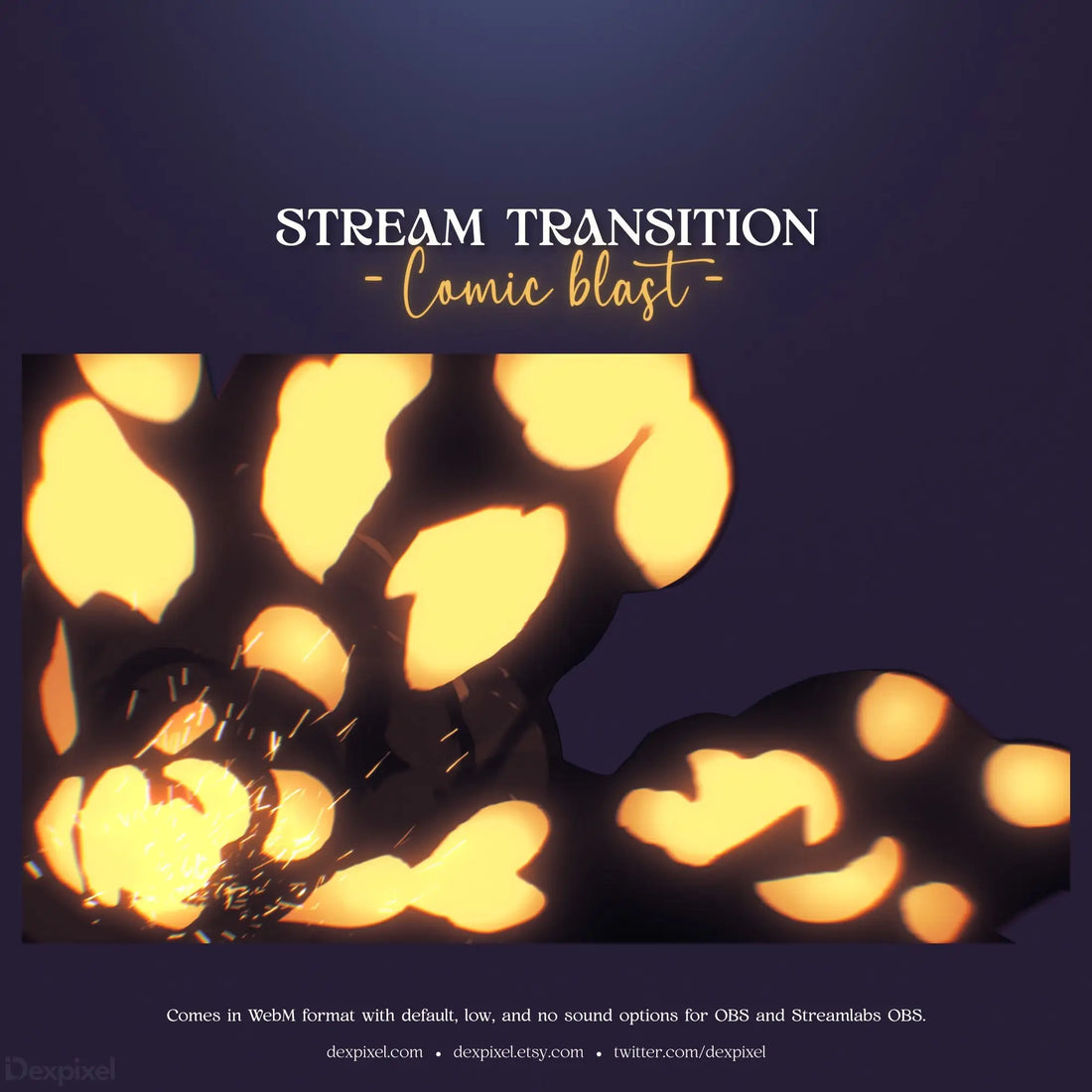 Stream transition overlay with glowing orange bokeh light effects.