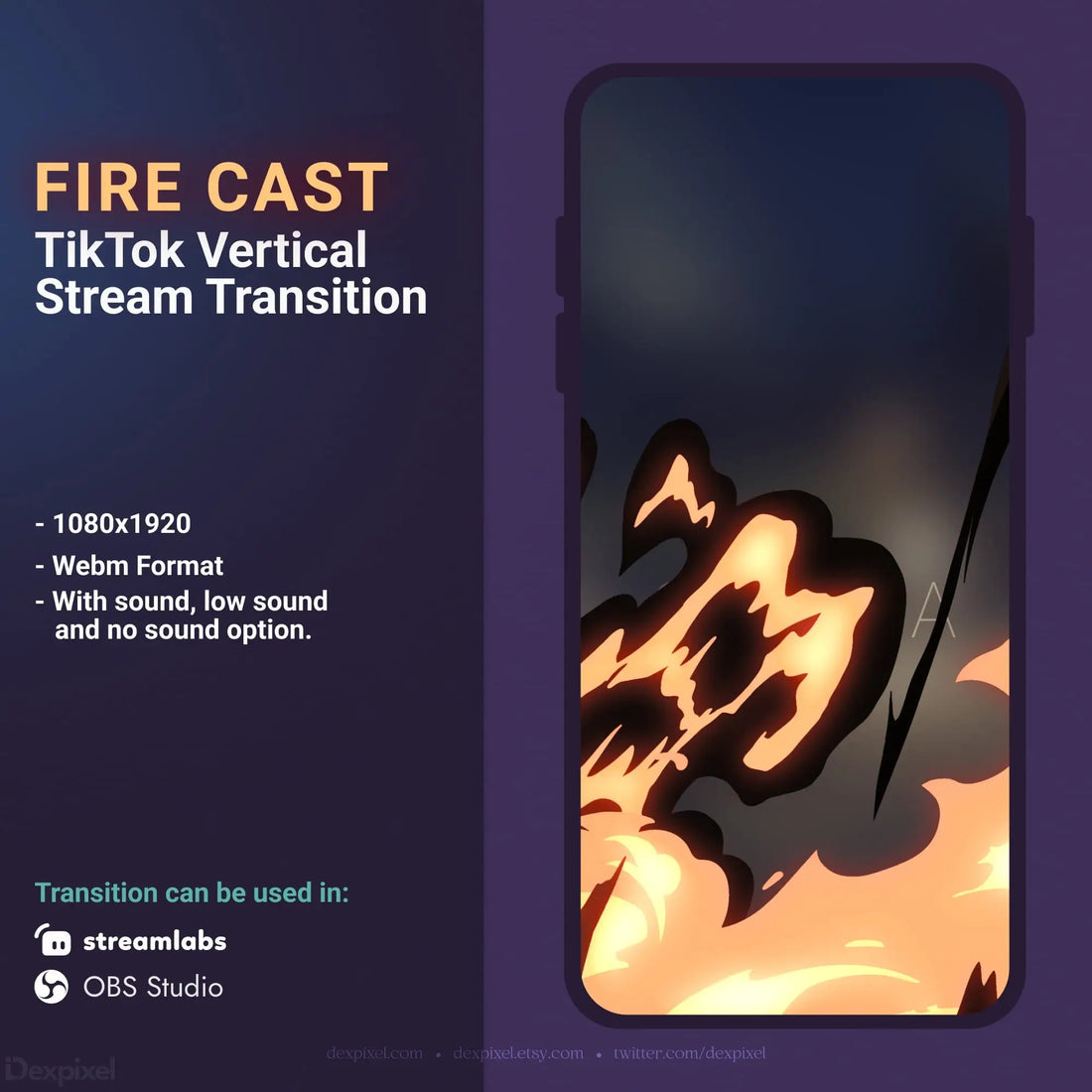 TikTok stream transition with fire animation.