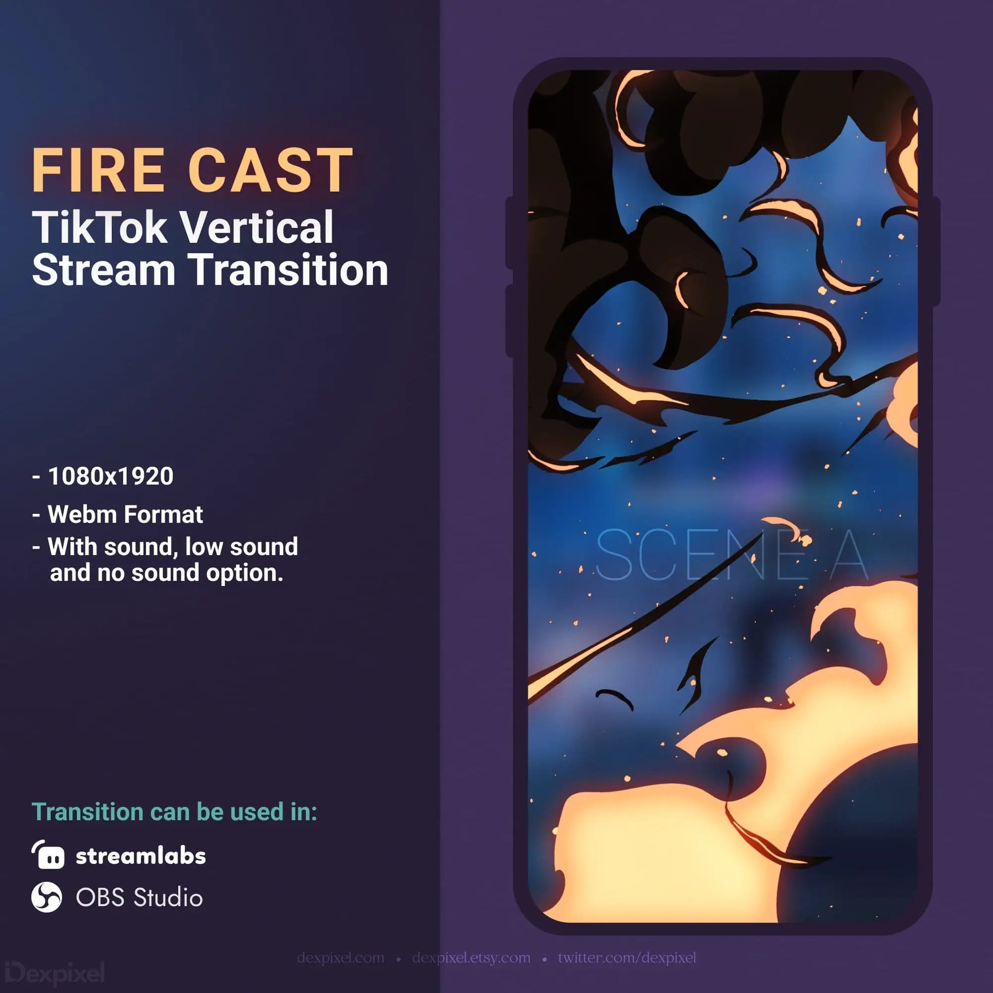 TikTok stream transition with fire animation.