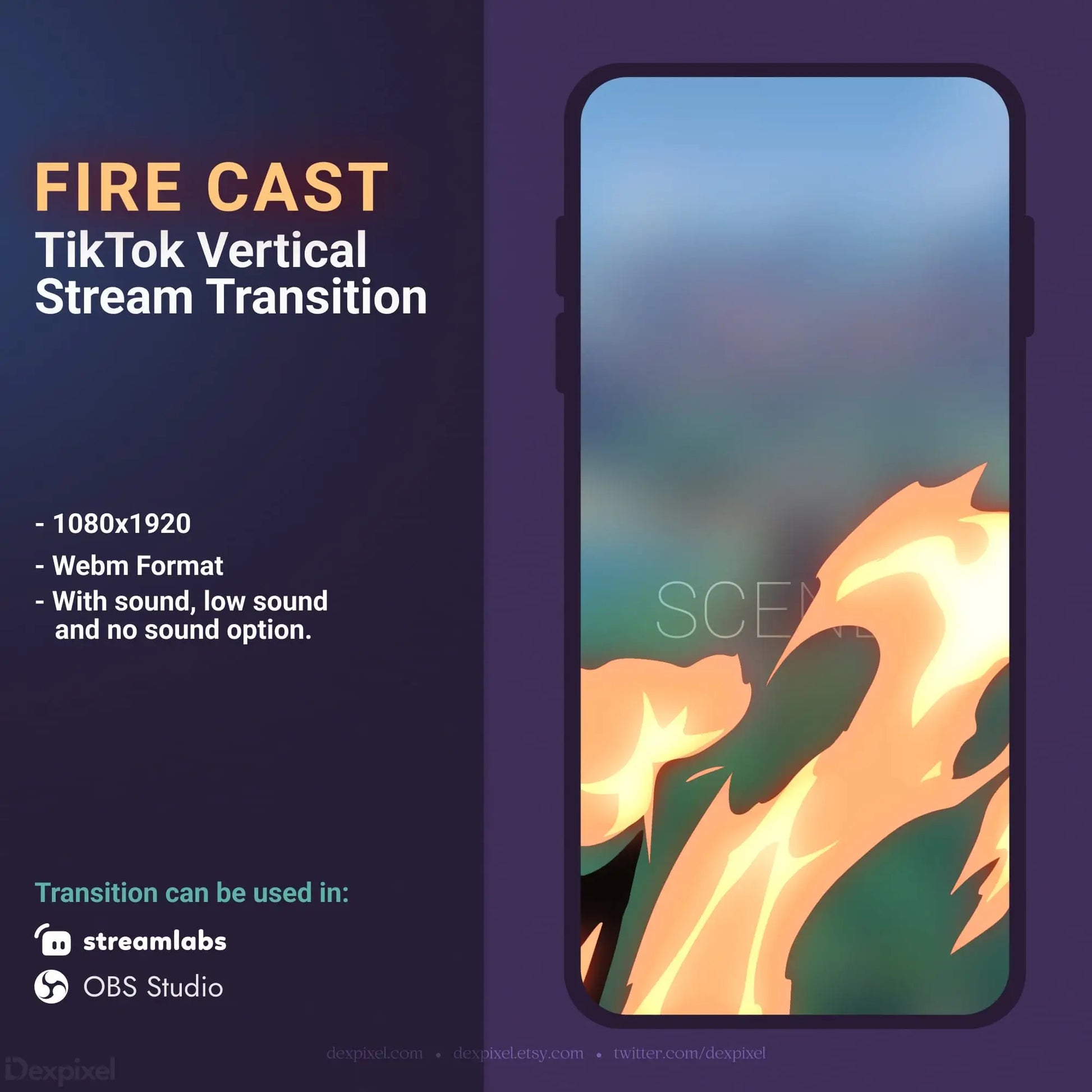 TikTok vertical stream transition with fire animation.