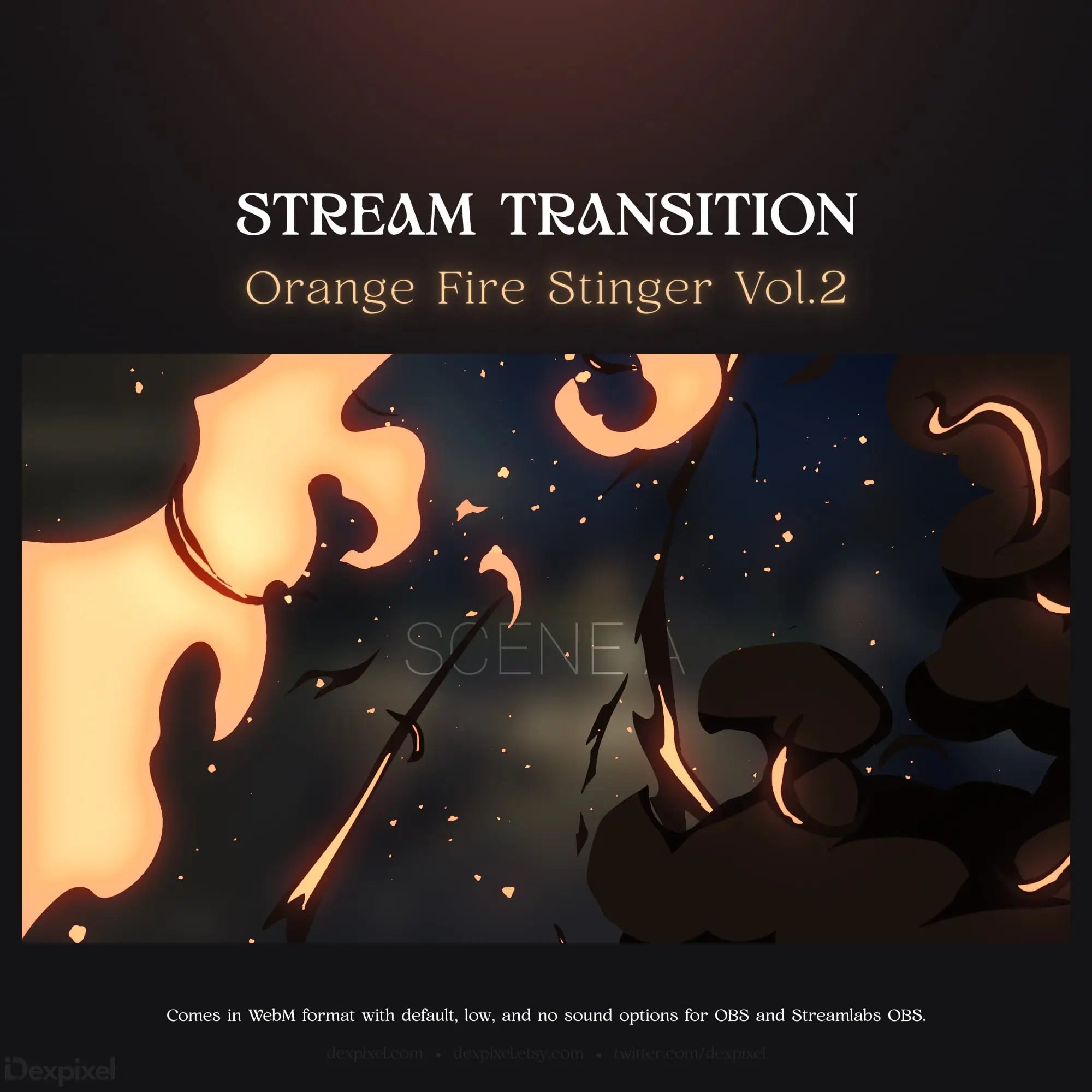Orange fire stinger stream transition.