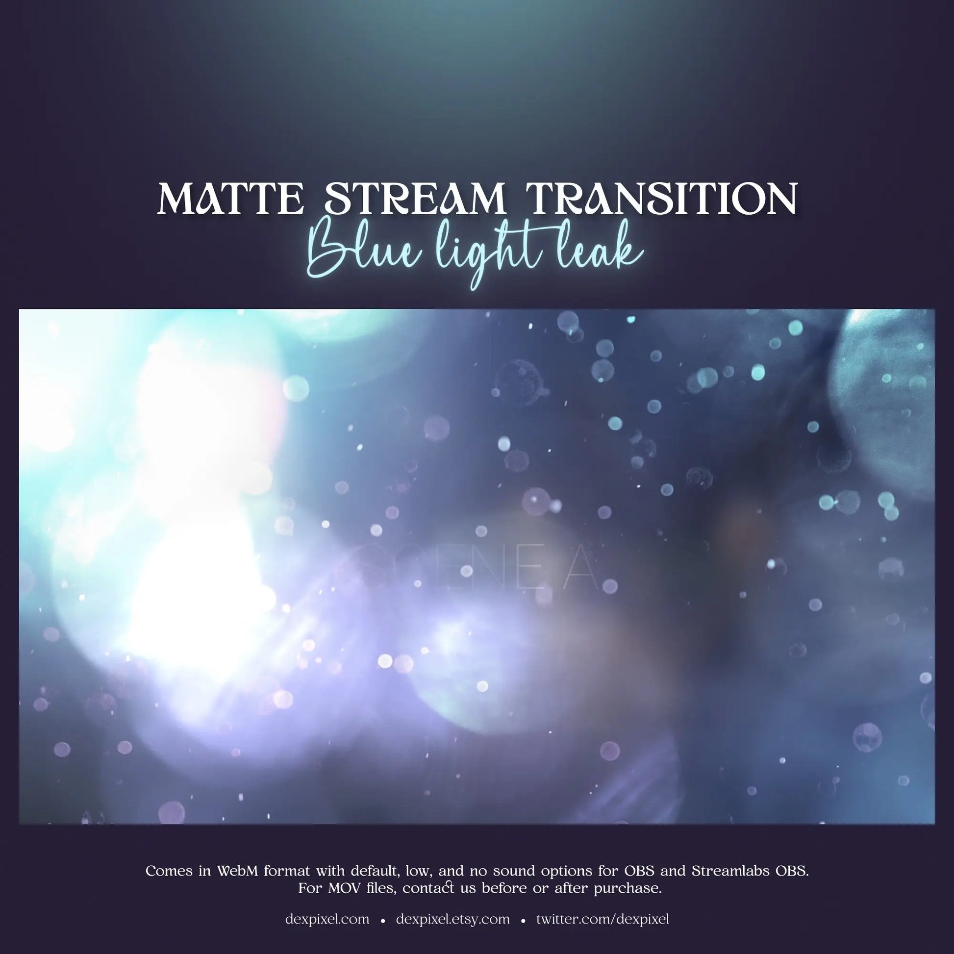 Matte blue light leaks stream transition effect with bokeh elements and light leaks