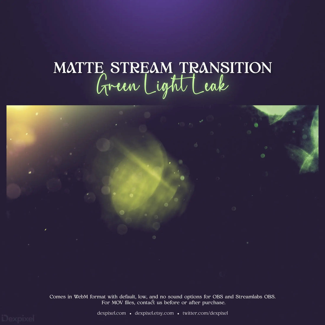 Matte stream transition effect featuring pastel green light and bokeh particles