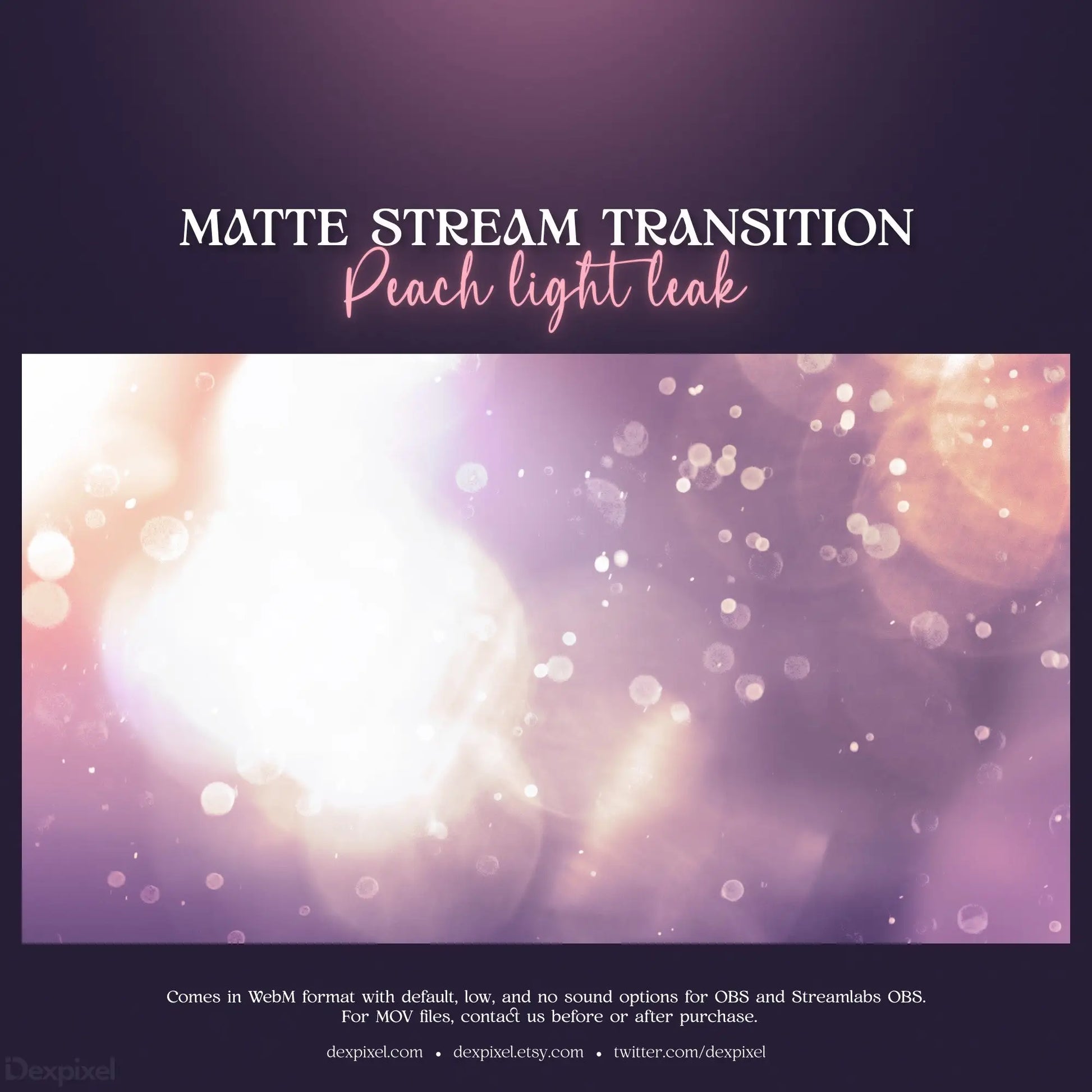 Matte stream transition effect featuring pink and purple bokeh in Pastel Peach Light