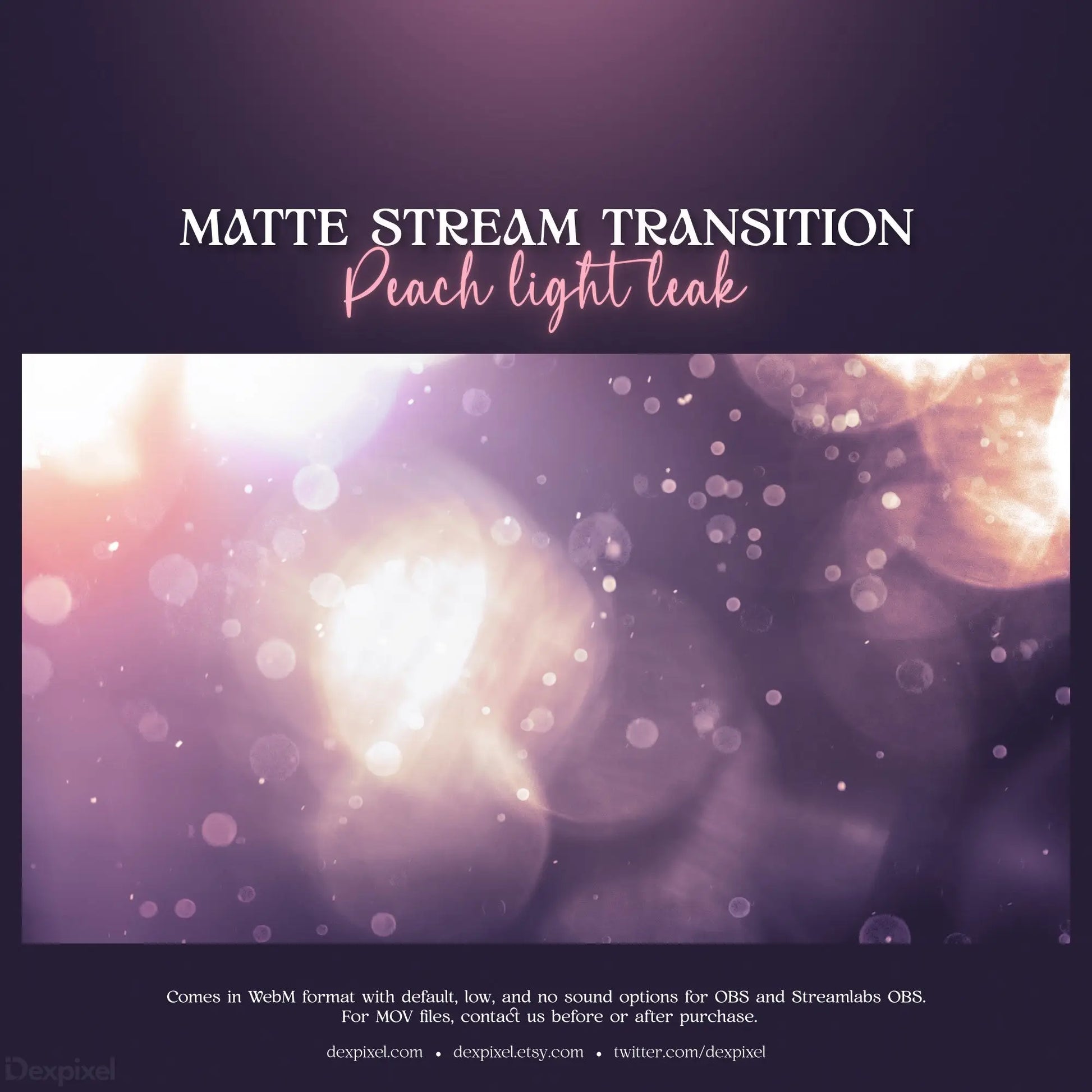 Matte stream transition featuring pastel peach light leaks and bokeh effects