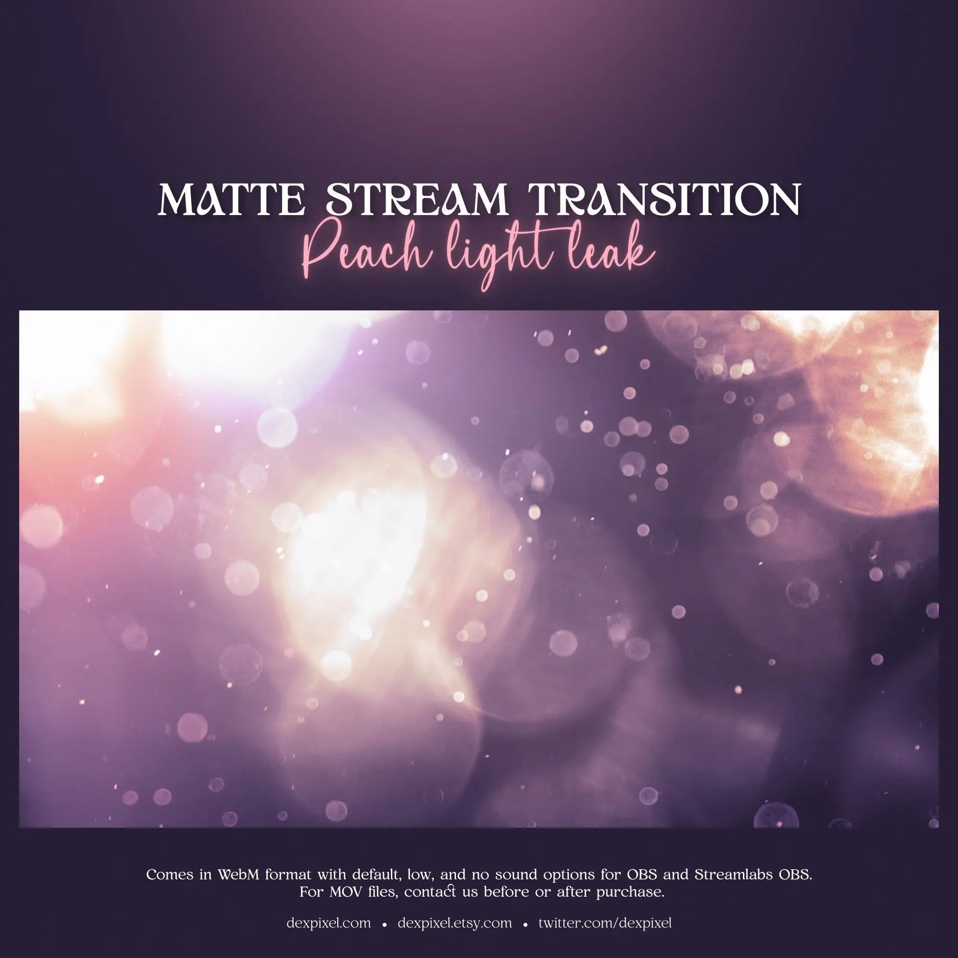 Matte stream transition featuring pastel peach light leaks and bokeh effects