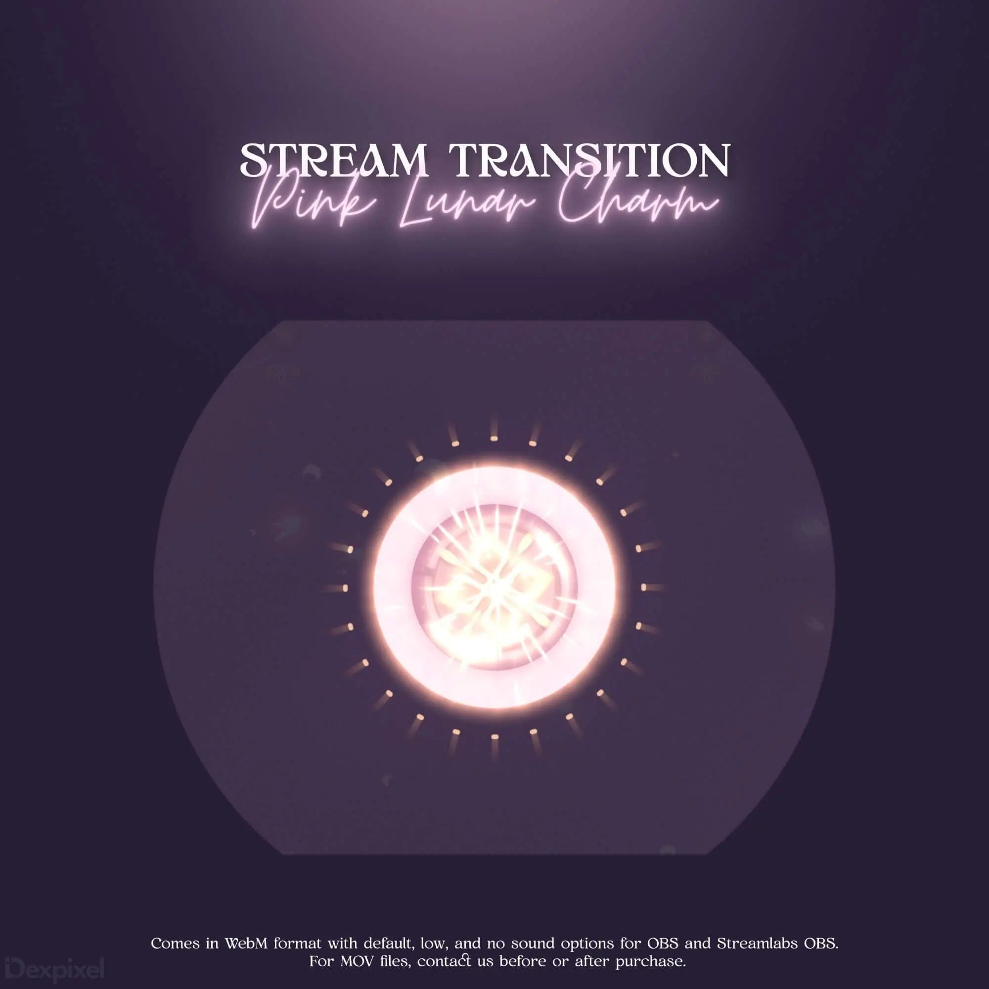 Glowing pastel pink lunar charm with radiating dots in a circular design