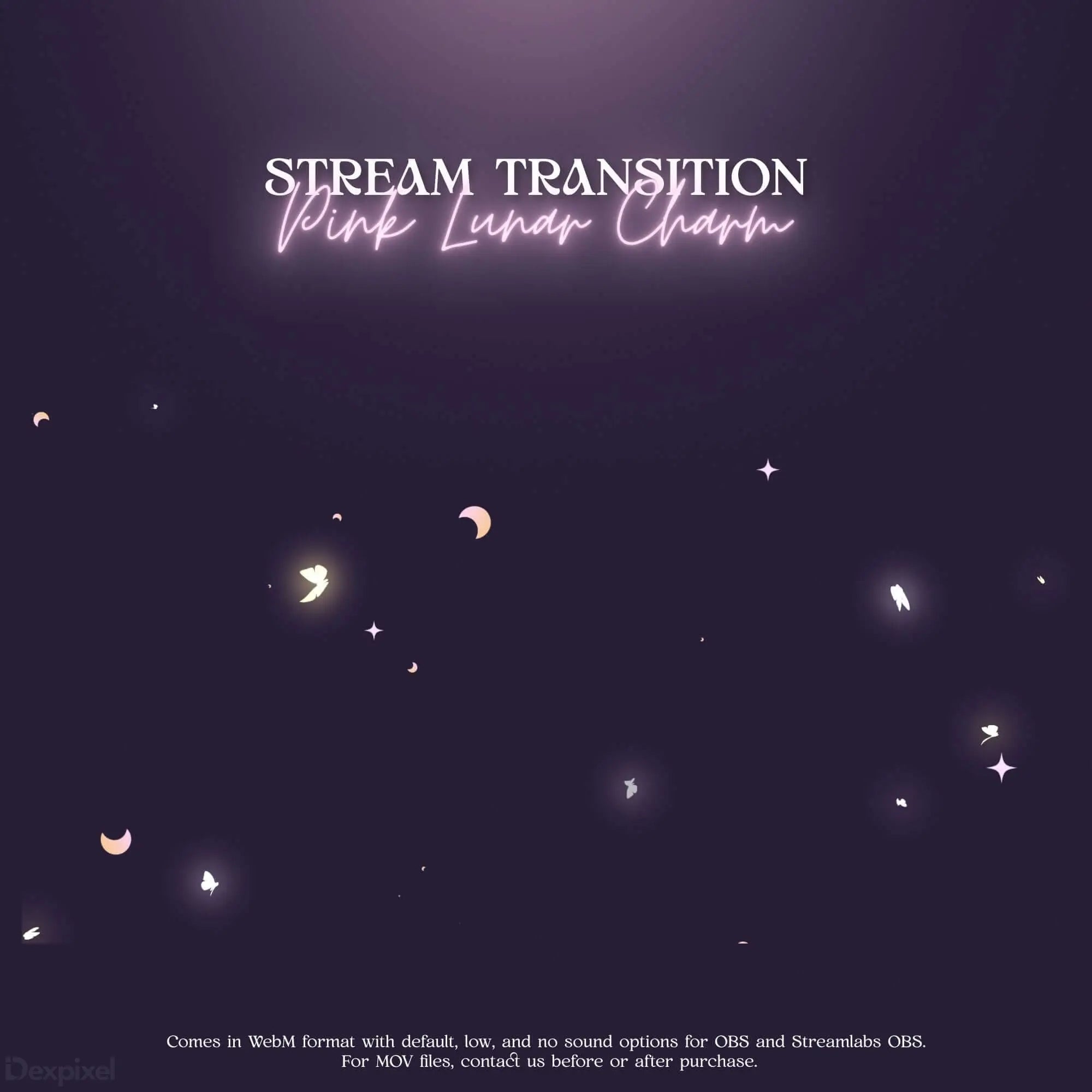 Pastel Pink Lunar Charm Stream transition screen with glowing text and moon phases