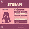 Pink-themed Twitch stream overlay panel template featuring an anime-style silhouette and schedule sections.