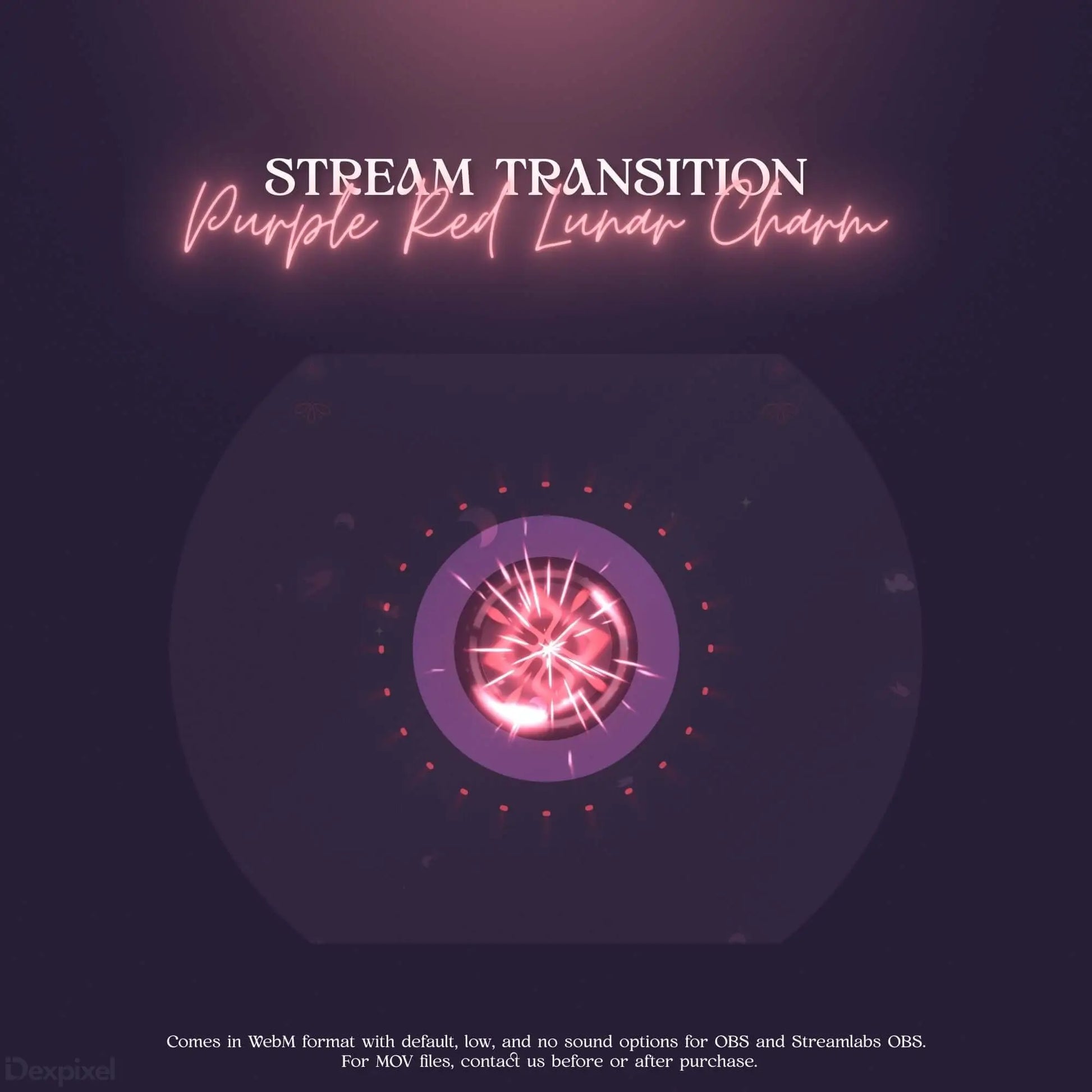 Glowing pink circular design with radiating lines in a purple-tinted sphere.