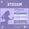 Purple-themed Twitch stream overlay template with silhouetted anime-style character design.