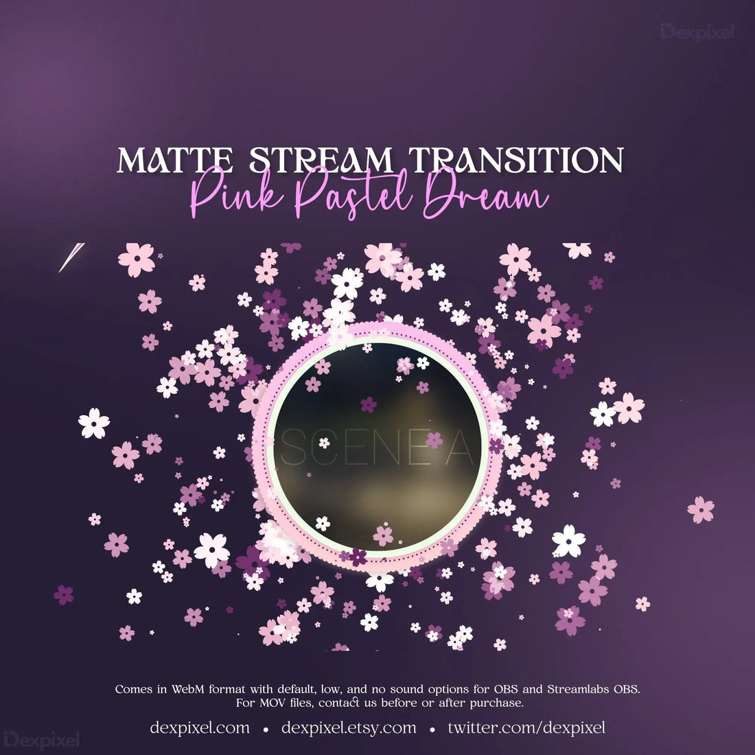 Circular pink and white streaming transition with cherry blossoms in Pink Pastel Dream