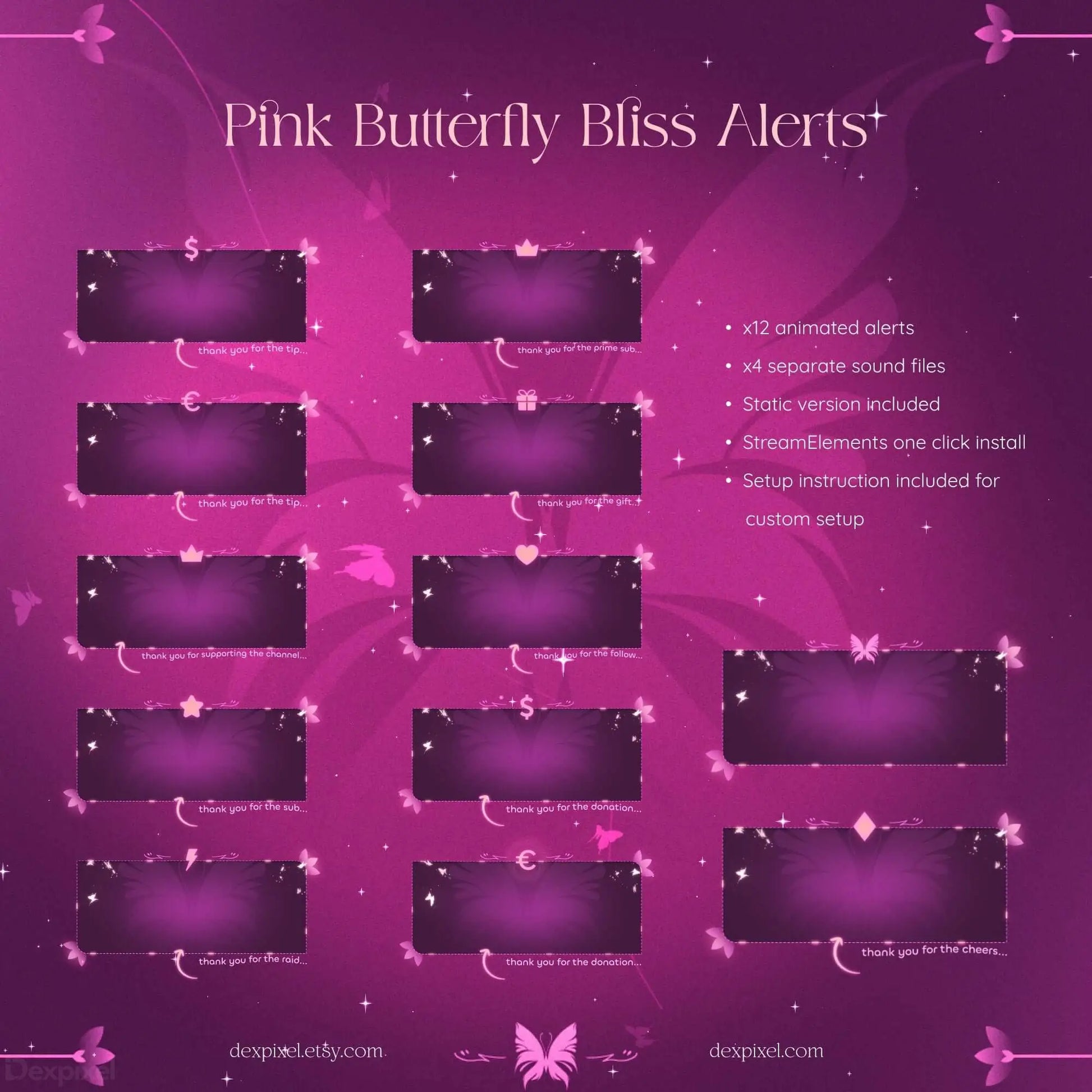 pastel twitch overlay butterfly design stream panels