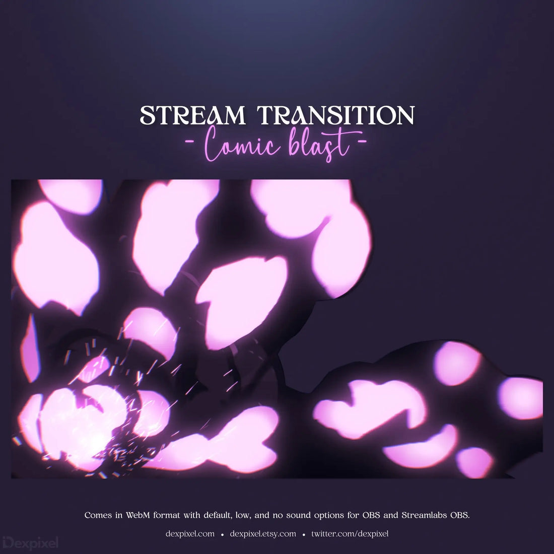 Stream transition overlay with pink glowing heart and star patterns.