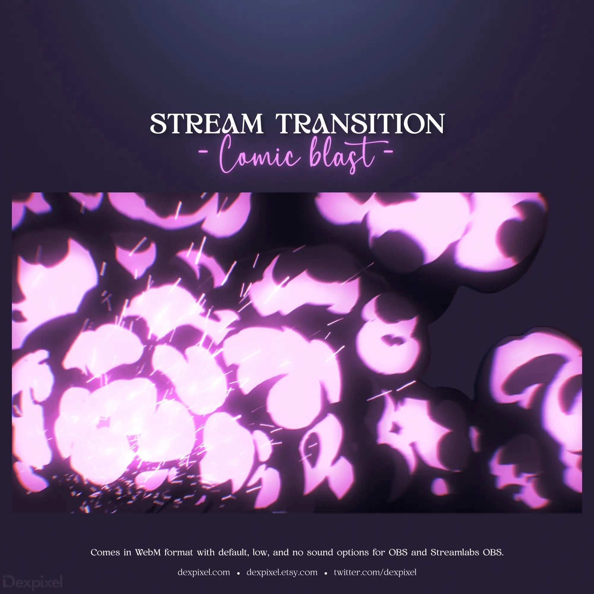 Stream transition overlay with pink glowing heart and star patterns.