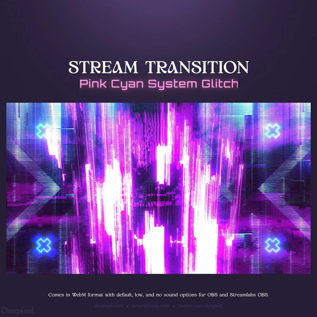 Pink and cyan glitch transition.