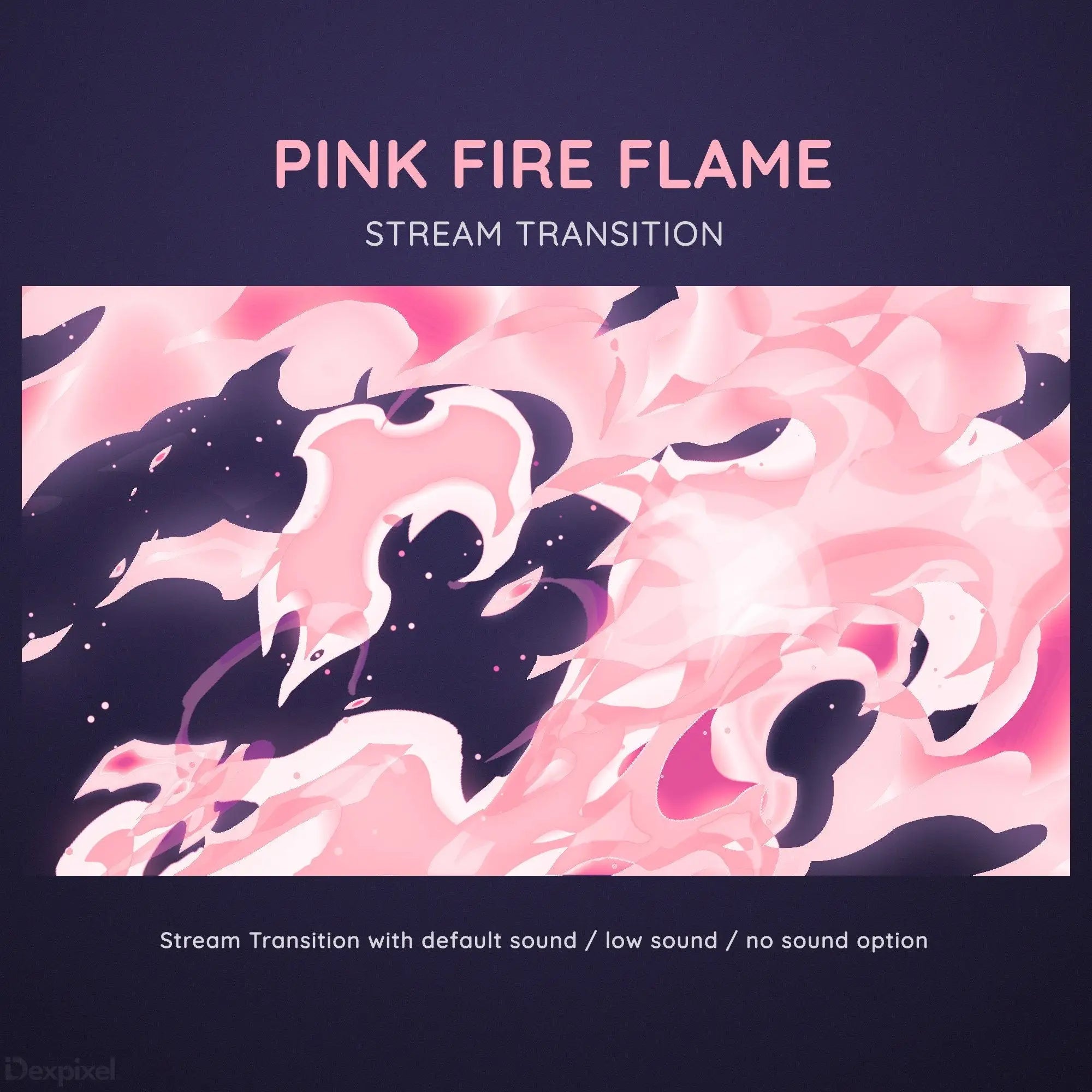 Pink and black flame animation transition overlay for streaming content.