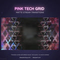 Pink and blue geometric grid pattern with triangular elements and neon lighting effects.