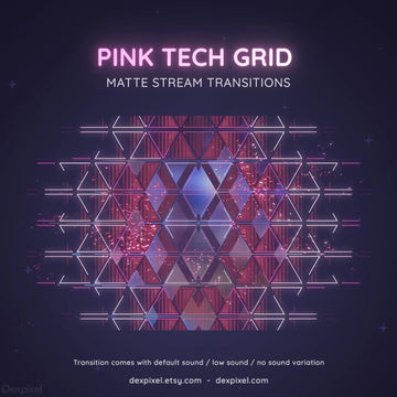 Geometric pink and purple grid pattern with glowing neon text above it.