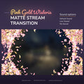 A digital transition effect featuring falling pink and gold wisteria petals, with sound options.