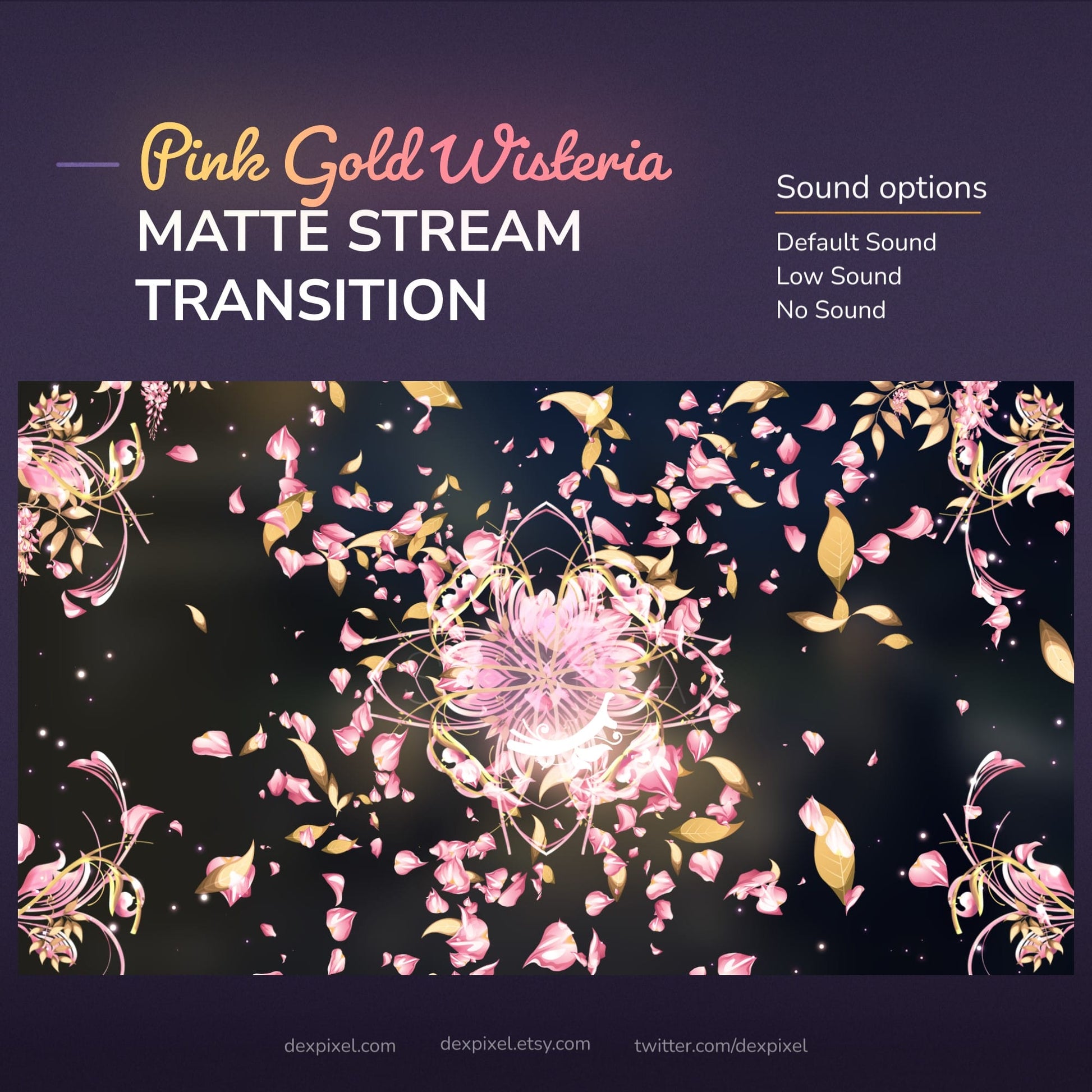 A digital graphic featuring pink and gold floral elements for a stream transition.