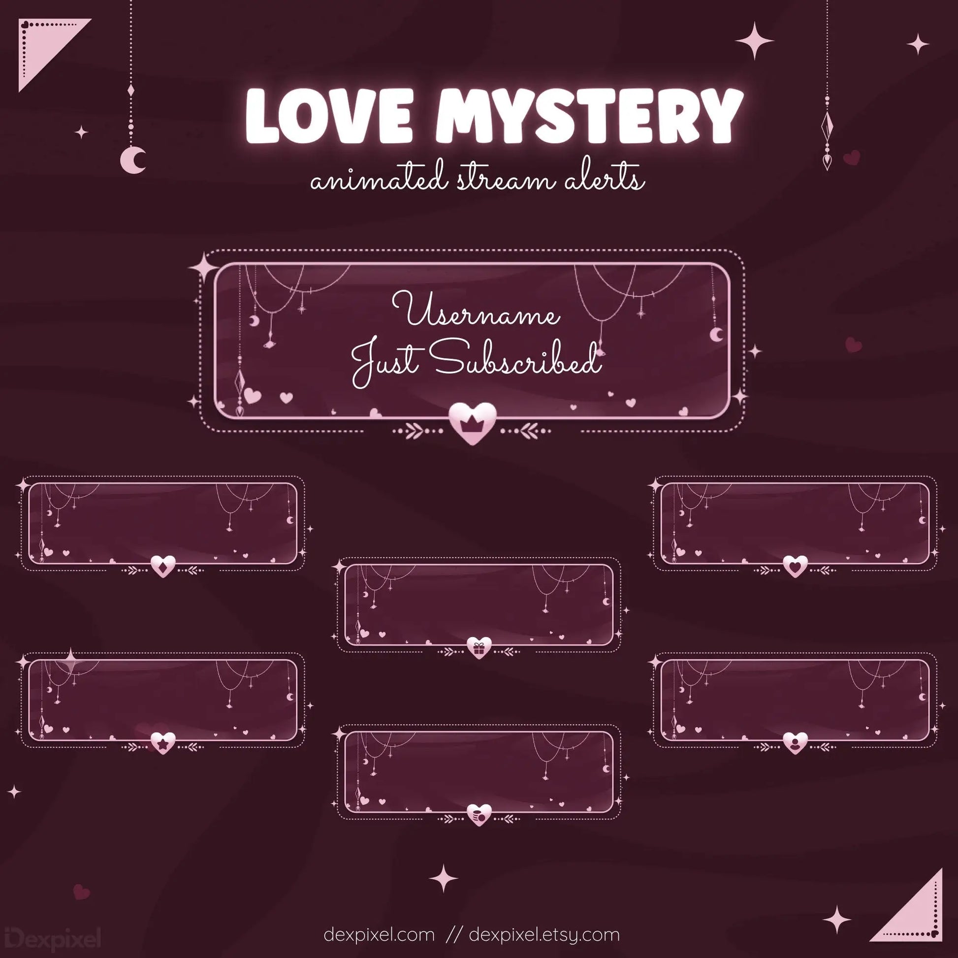 pink celestial love mystery animated stream alerts