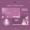 Lunar-themed design pack featuring purple and pink UI elements with sparkly celestial accents.