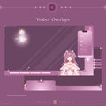 Purple-themed VTuber streaming overlay template featuring an anime character and interface elements.