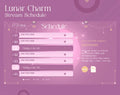 Stream schedule template with a pink and purple magical theme.