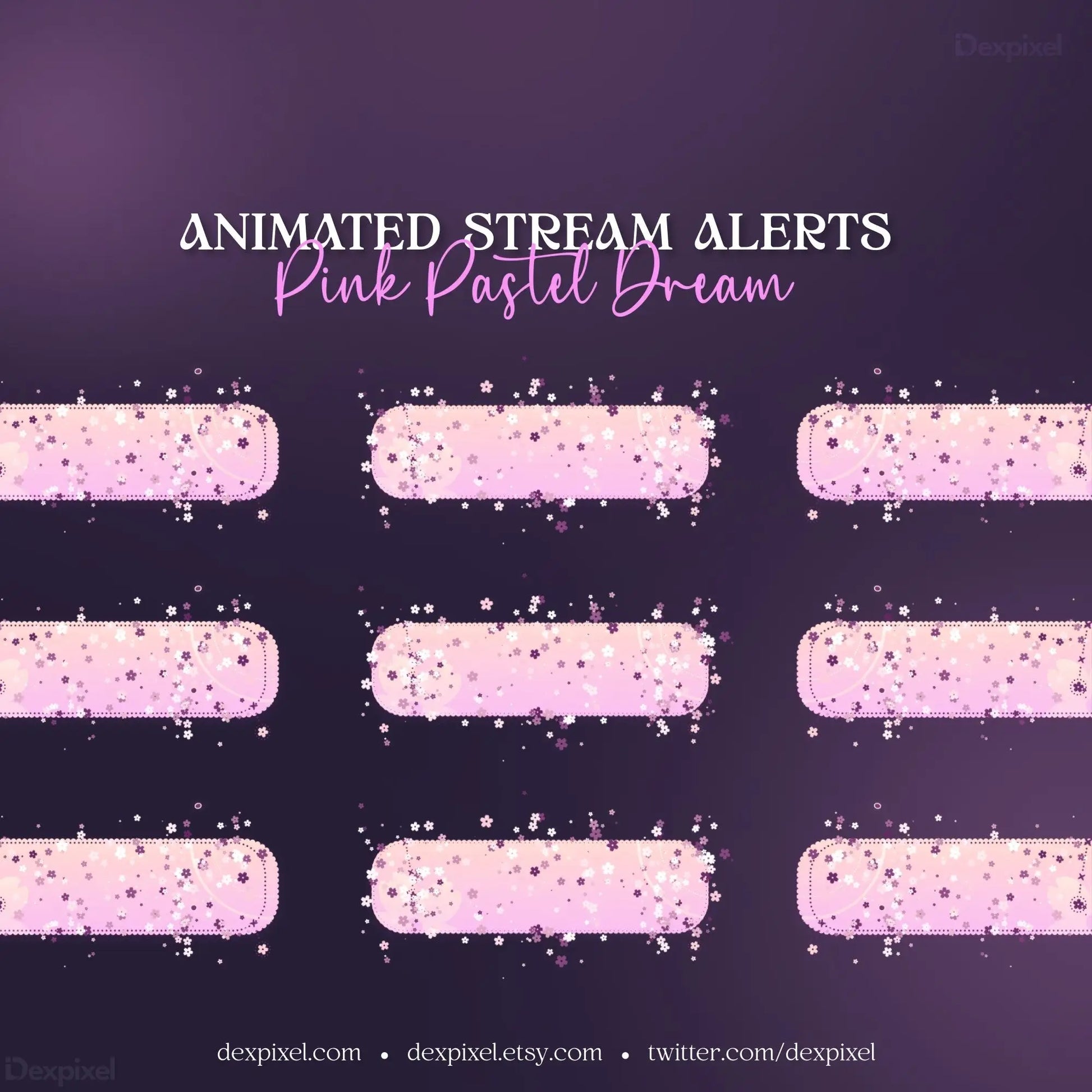 Pink Pastel Dream animated stream alert overlays with a sparkly texture