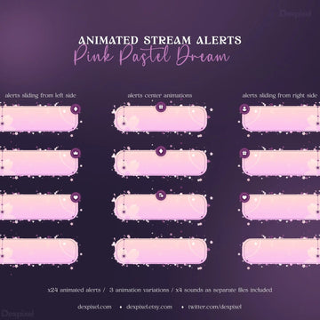 Stream alerts template featuring pink pastel boxes in a grid for Pink Pastel Dream