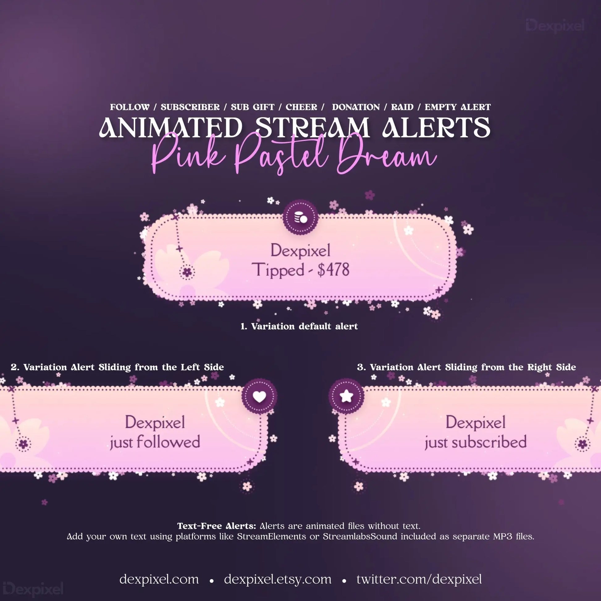 Pink Pastel Dream Celestial Stream Pack with pink dream animated alert notification panels