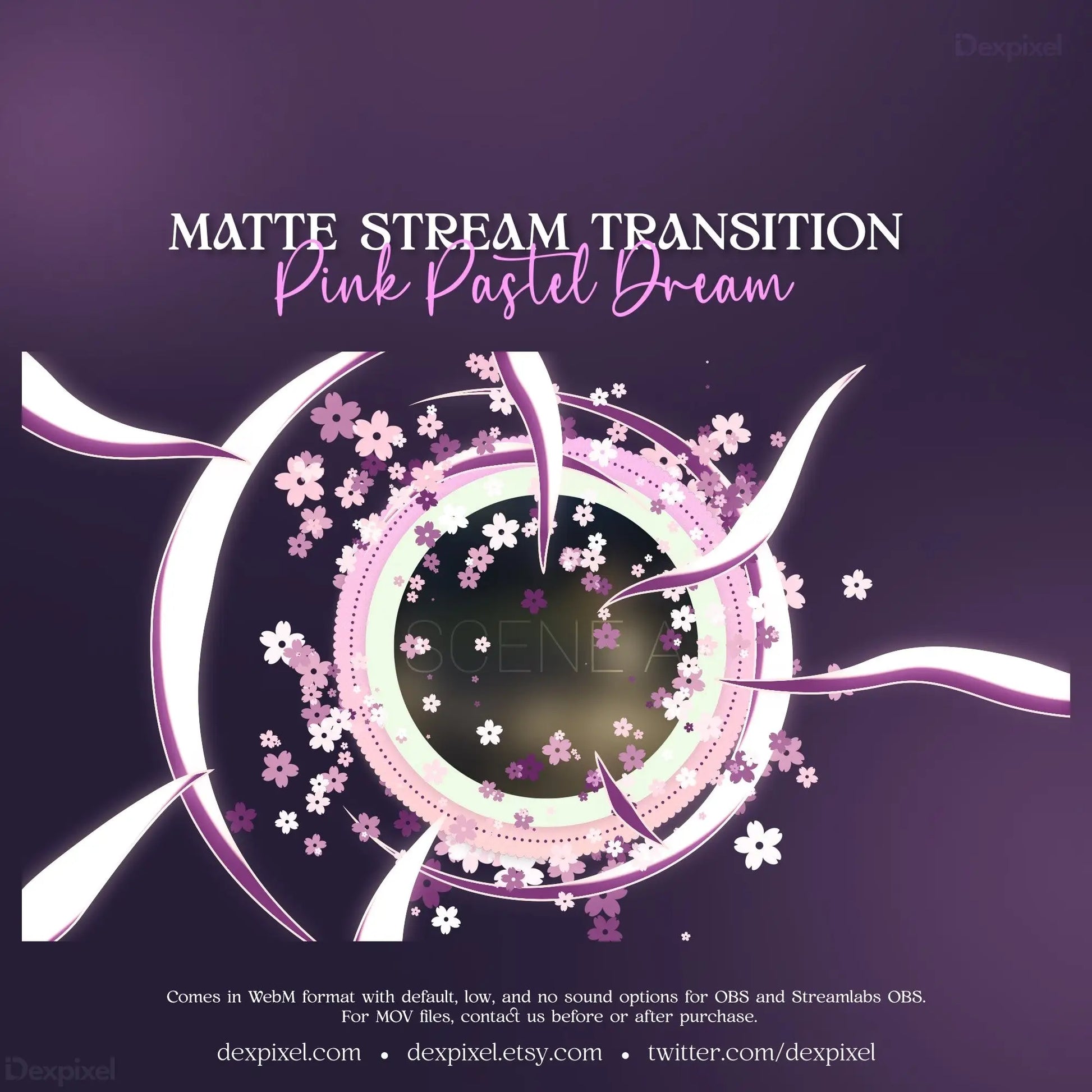 Circular pink and white streaming transition with cherry blossoms in Pink Pastel Dream