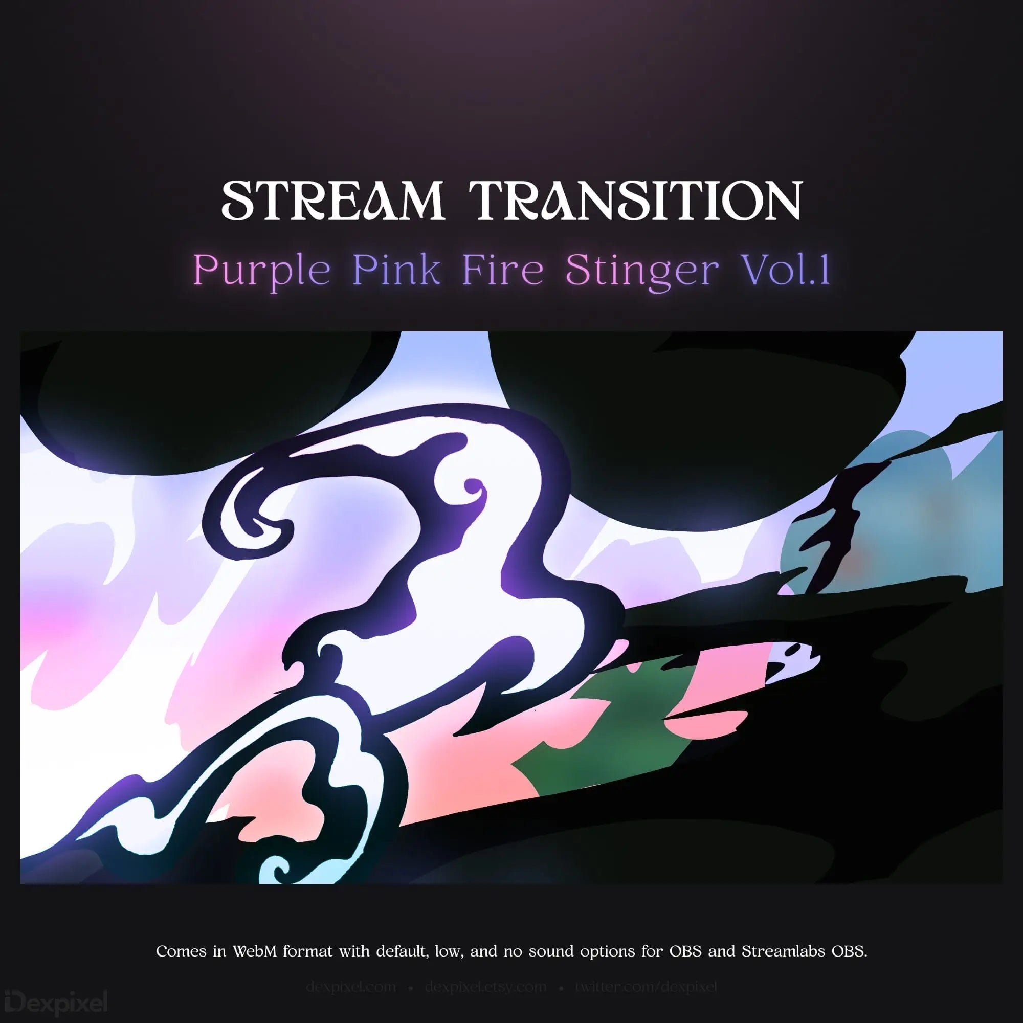 Purple and pink fire stinger stream transition.