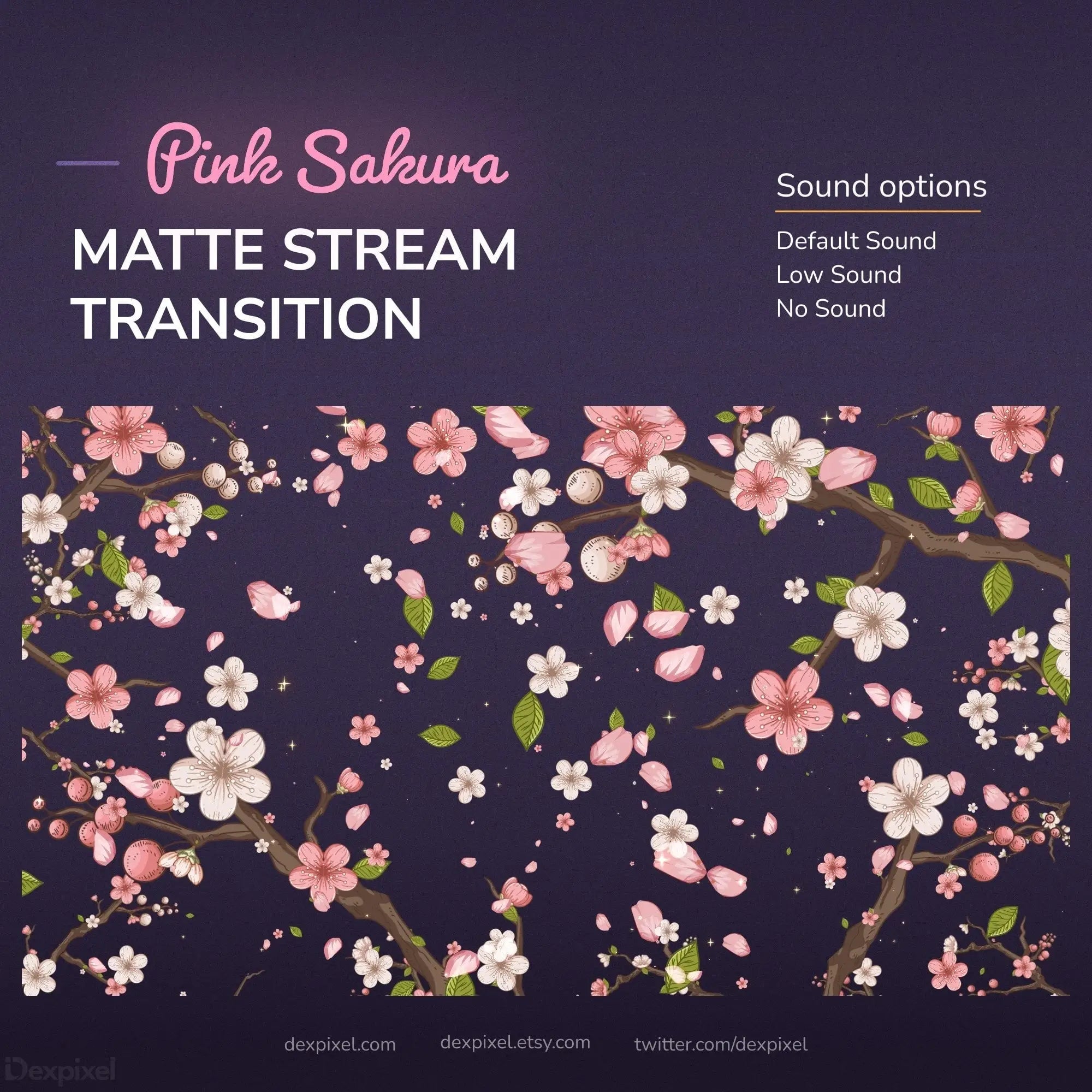Pink sakura matte stream transition with sound options.