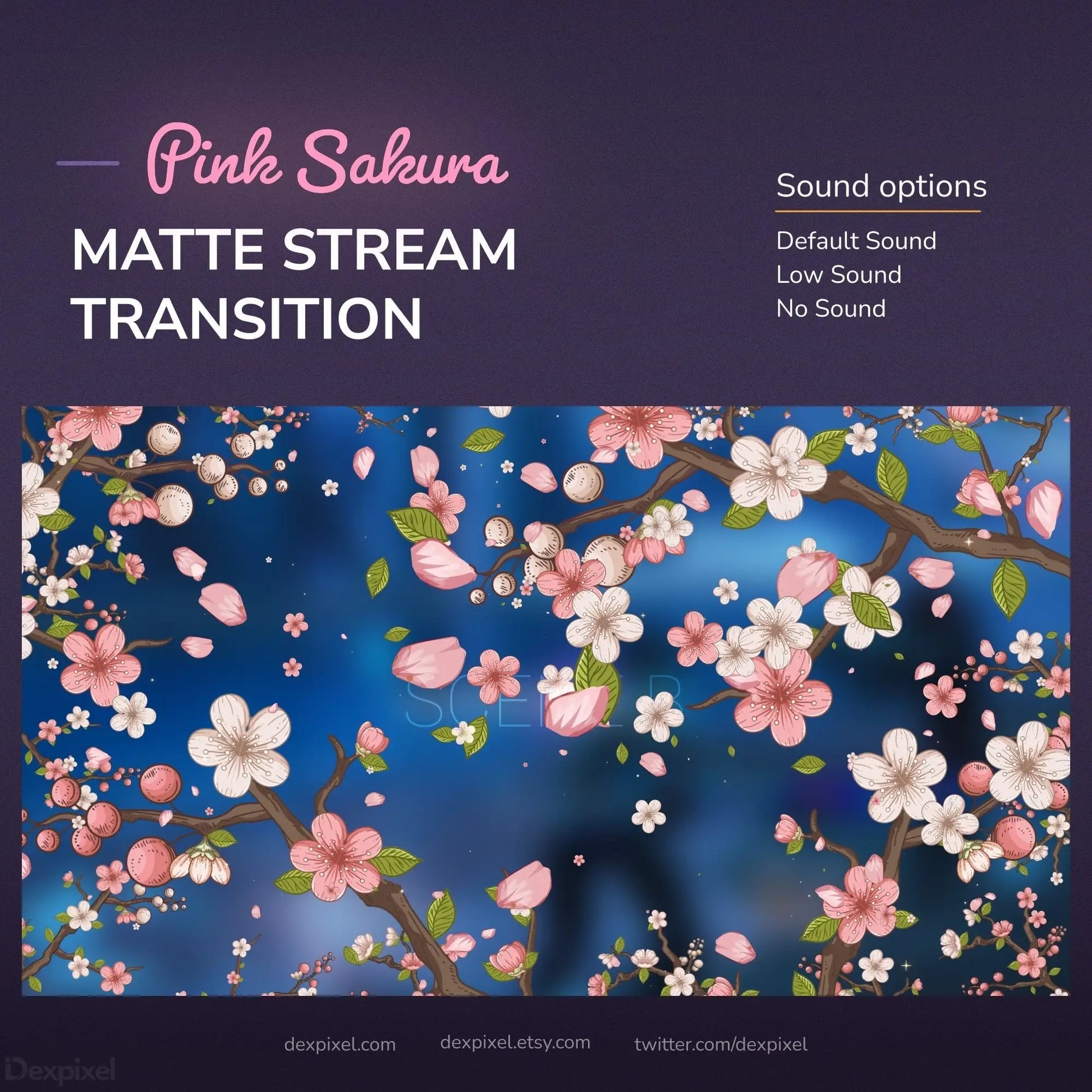 Pink sakura matte stream transition with sound options.