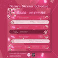 Pink cherry blossom-themed streaming schedule template with multiple time slots and decorative floral elements.