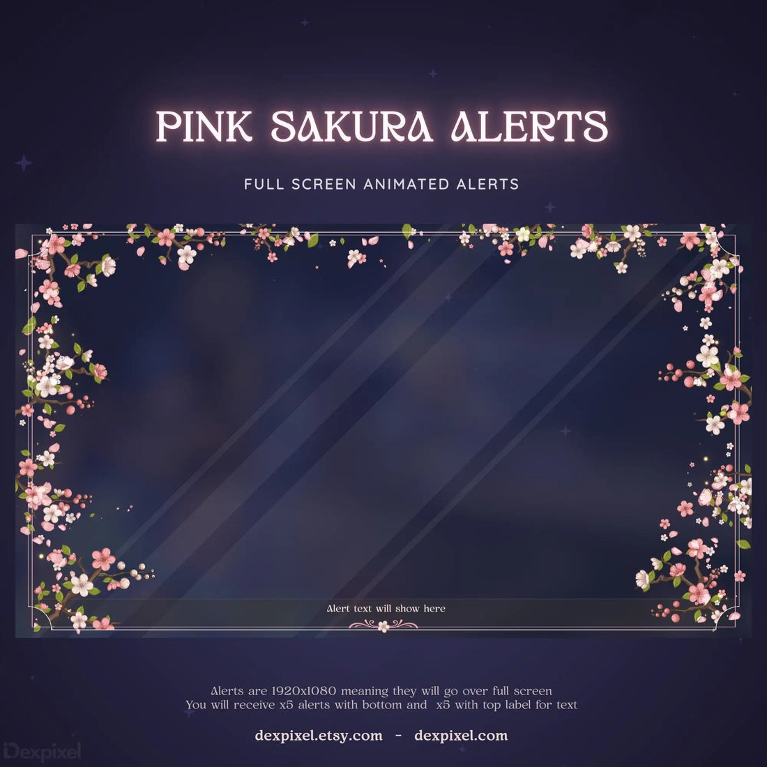 pink white sakura cherry blossom animated stream alert
